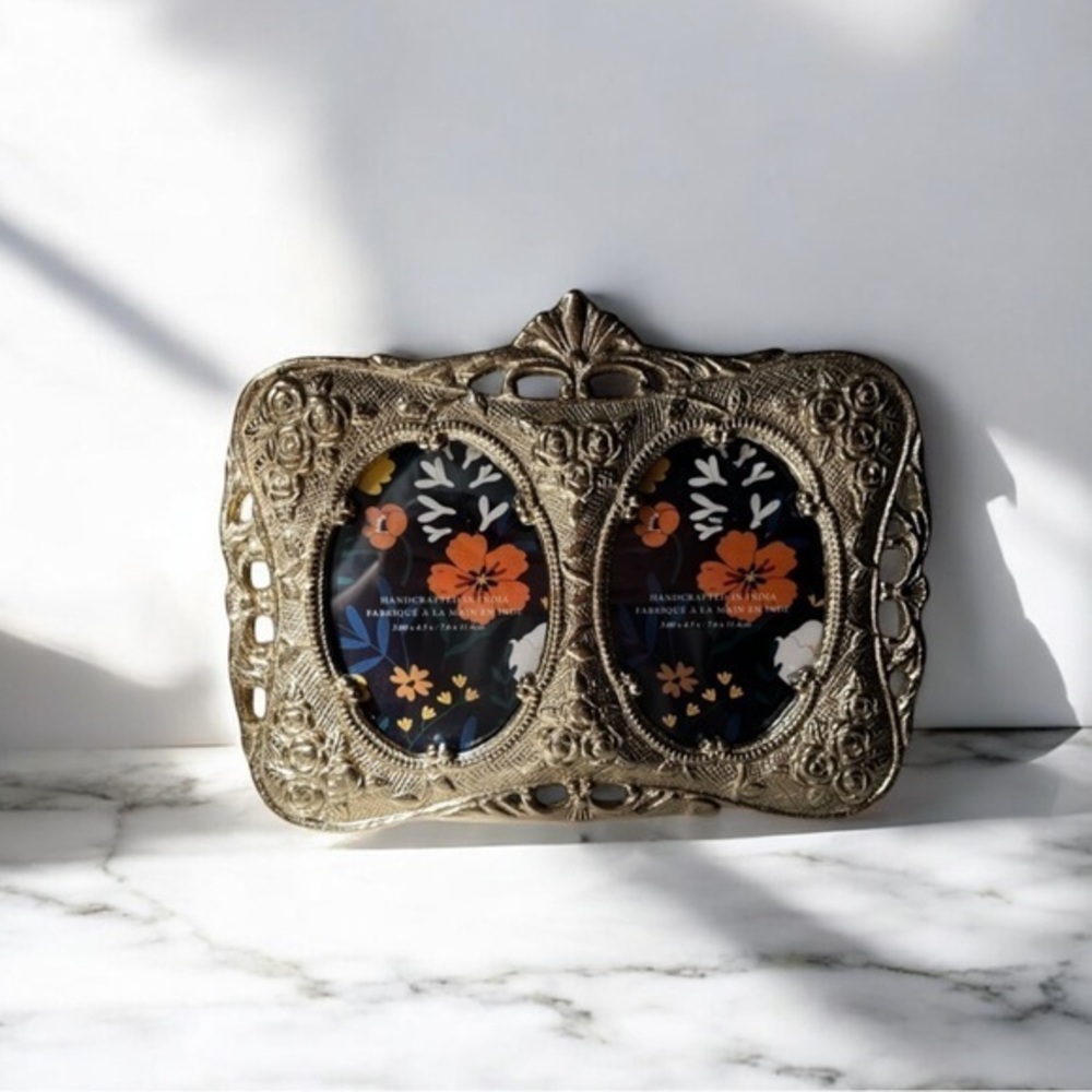 Elegant Gold ornate metal Double Photo Frame antique style